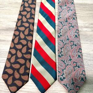 Lot of 3 Equus Silk Mens Neckties Striped and Paisley Print Multi-colored Classy